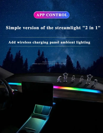 For Tesla Model 3 Model Y Car Ambient Light 60 Seconds Automatic OFF Module With USB Expansion Dock RGB APP Dashboard Lighting