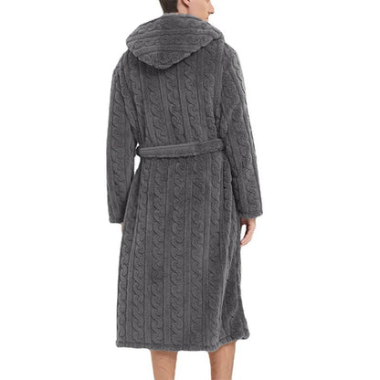 The New Fall and Winter Men's Warm Robe Pajamas Couple Robe Shu Cotton Velvet Jacquard Hooded Thickened Couple Robe Homewear