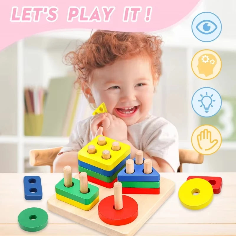 Montessori Wooden Rattles For Baby Crib Toys Baby Rattle Educational Musical Wooden Toys Children Development Games Wood Puzzles