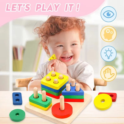 Montessori Wooden Rattles For Baby Crib Toys Baby Rattle Educational Musical Wooden Toys Children Development Games Wood Puzzles