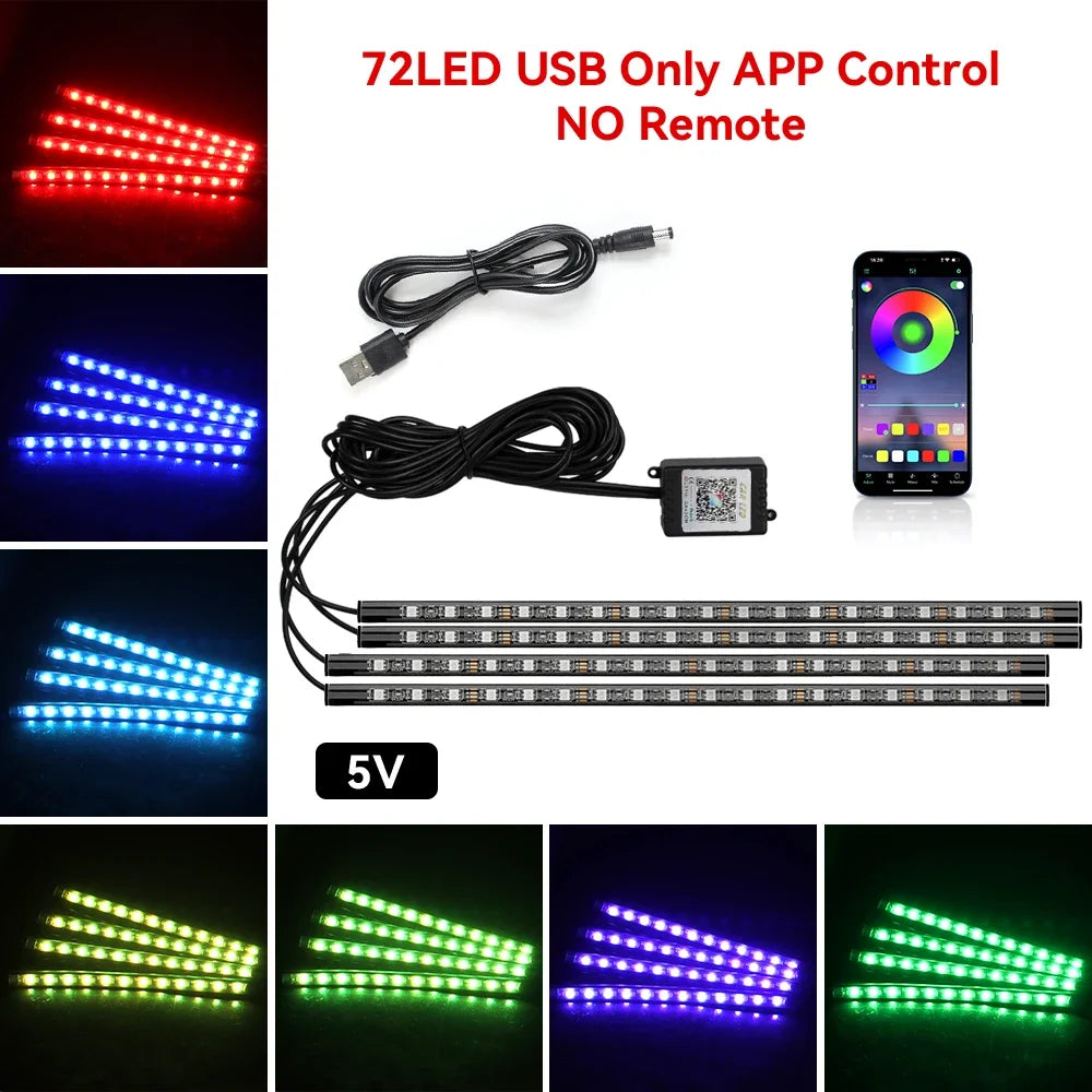 4 IN 1 Car Automotive Ambient Light Neon Foot Light Interior LED Ambient Light Car USB/Cig Music Light Environment Decoration