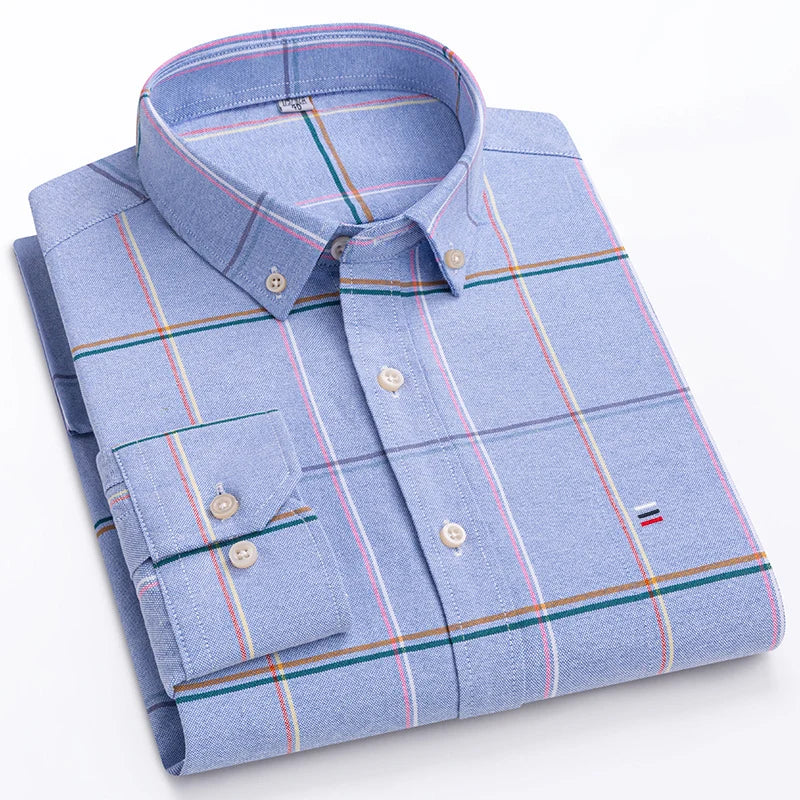 Quality 100% Cotton Oxford Shirt For Mens Long Sleeve Casual Business Regular-Fit Formal Dress Shirts Social Blouse Male Clothes