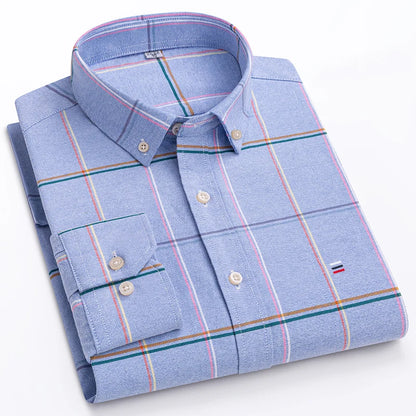 Quality 100% Cotton Oxford Shirt For Mens Long Sleeve Casual Business Regular-Fit Formal Dress Shirts Social Blouse Male Clothes