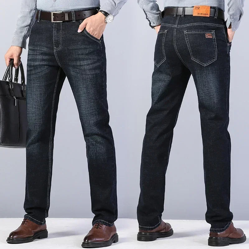 Business Men's Clothing Stretch Jeans Autumn New Straight Casual Regular Classic Fashion Denim Trousers Male Black Blue Pants