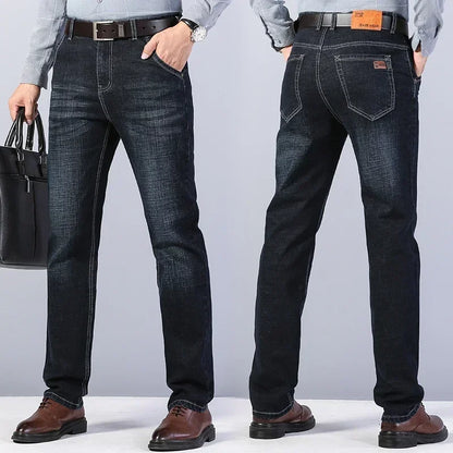 Business Men's Clothing Stretch Jeans Autumn New Straight Casual Regular Classic Fashion Denim Trousers Male Black Blue Pants
