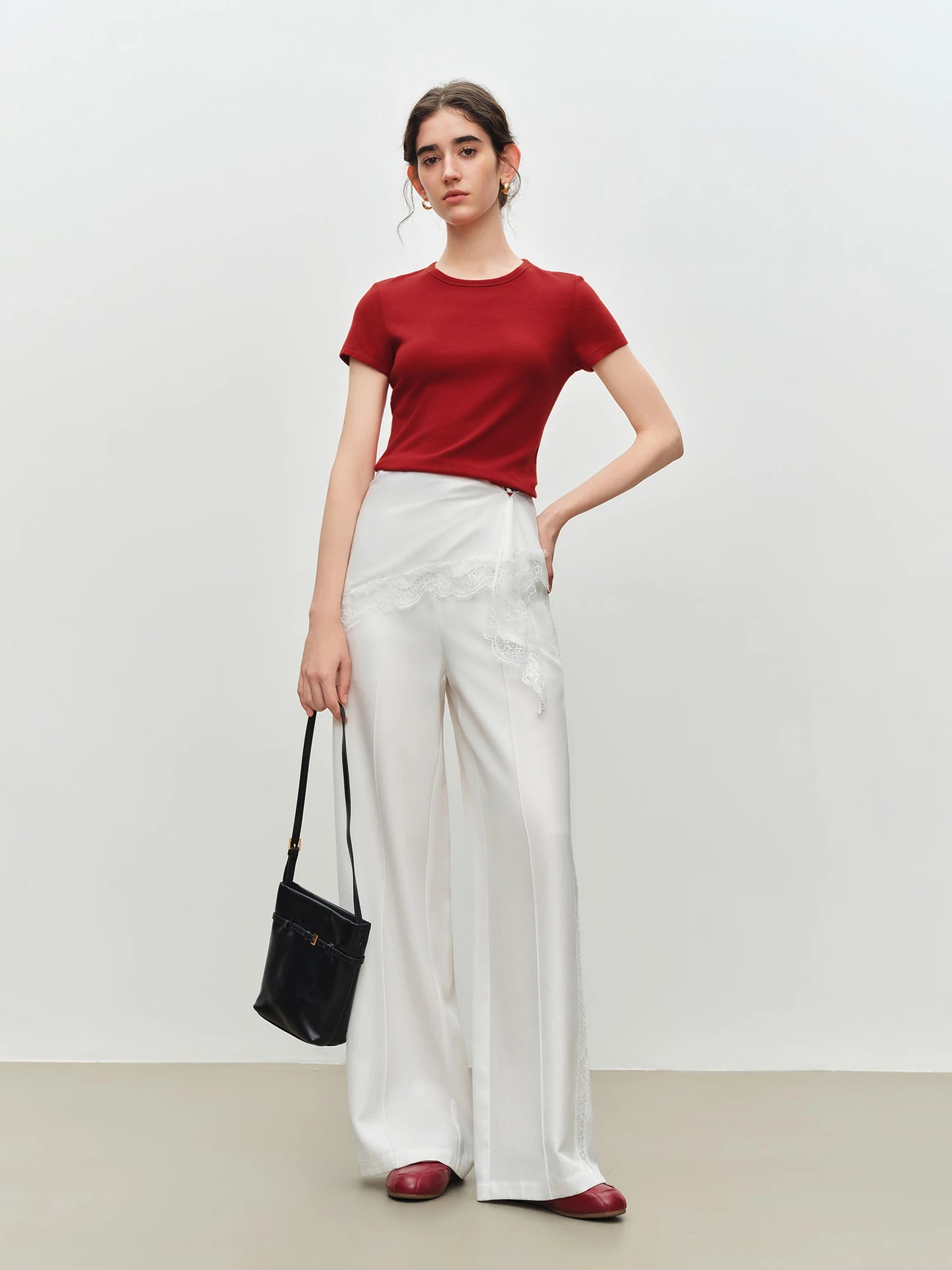 ZIQIAO Elastic Solid Basics Short-sleeved Slim-fit Knit T-shirt for Women New Summer 2026 Design Red Top Daily BF
