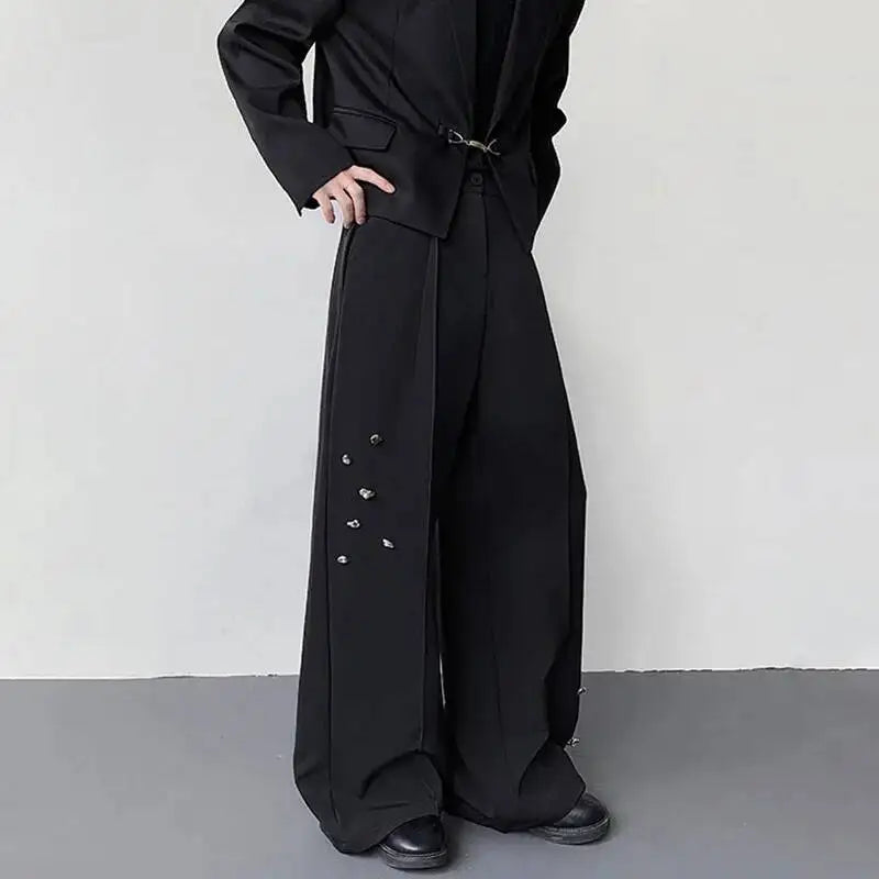 LUZHEN Decorate Elegant Original Fold Design Loose Metal Buckle Straight Trousers Men's 2026 New Handsome Casual Pants JY7587