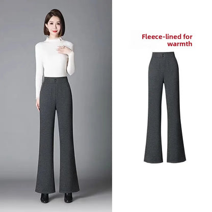 Thickened Fleece Lined Woolen Wide Leg Pants Casual Trousers for Middle Aged And Elderly Autumn Winter New Style Fashionable ...
