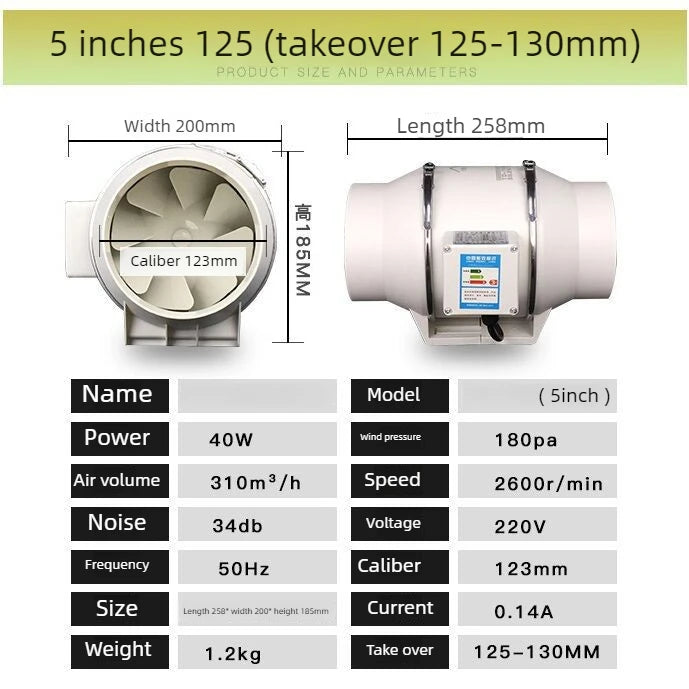 3/4/5/6/8inch Exhaust Pipe Fan Ventilation Fan Pipe Fan Inline Duct Fan Ventilation Exhaust Blower Fans Quiet For Ducting