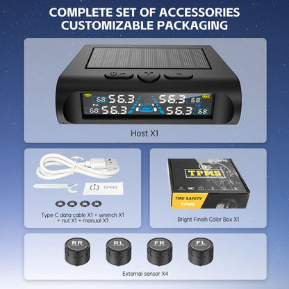Car Security Alarm Systems Tire Pressure Monitoring Auto Accessories 4 Exteral Universal Solar TPMS Tyre Temperature Monitor