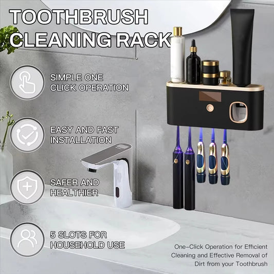 Intelligent UV Toothbrush Sterilizer Wall Mounted Automatic Toothpaste Squeezer Storage Rack Household Bathroom Accessories
