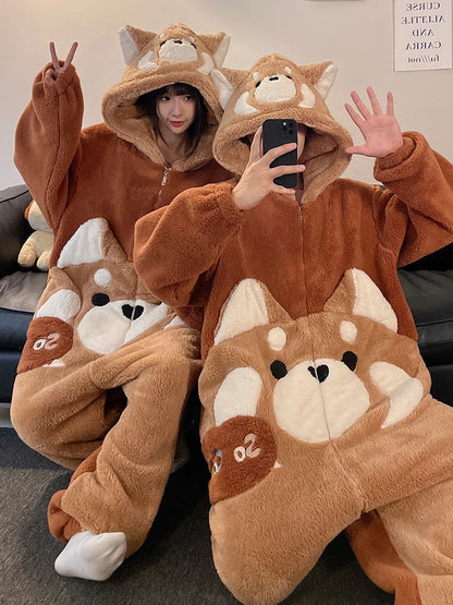 DAIMELU cartoon pajamas men's winter coral fleece flannel thickened warm male loungewear suit sleepwear one set girl nightwear