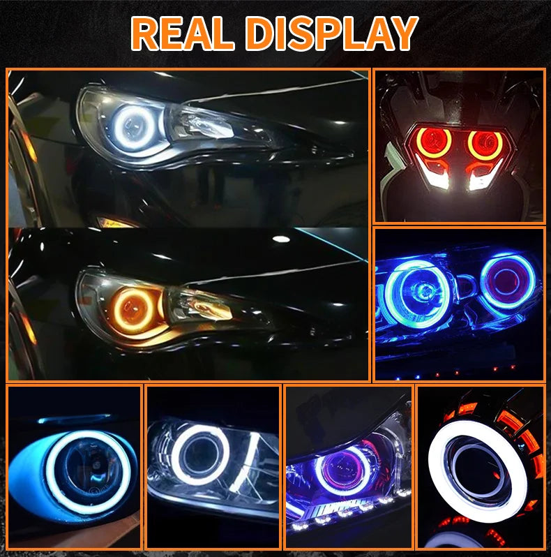 2PCS RGB Cotton LED Angel Eyes Halo Rings 60mm 70mm 80mm LED Headlight Lamps For Car UTV Motorcycle DRL Eyes APP Control 12V 24V