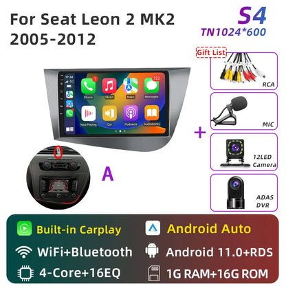 Jundof Car radio For Seat Leon 2 MK2 2005-2012 Carplay Android auto Qualcomm Car stereo Multimedia player 4G Wifi DSP 36EQ RHD