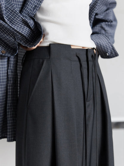 CHIC VEN Women Pants Solid Loose Casual Wide Leg Pant Drawstring Pleated Female Suit Trousers Office Ladies Sping Autumn 2025