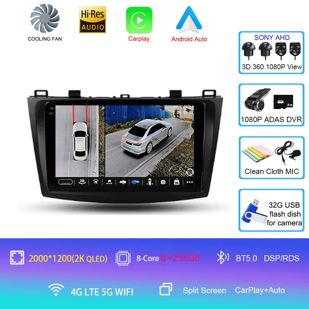 For Mazda 3 II For Mazda3 BL 2009 - 2013 Android16 Carplay Auto 4G+WIFI GPS Car Radio Navigation Multimedia Video Player Stereo