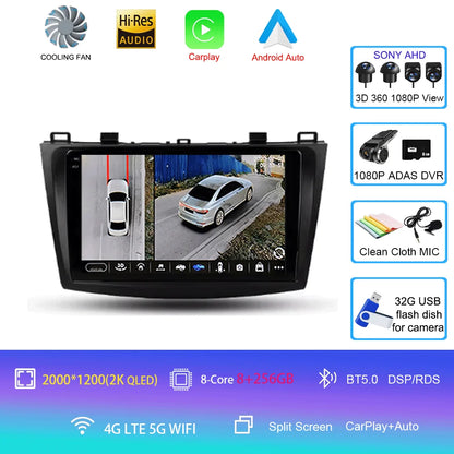 For Mazda 3 II For Mazda3 BL 2009 - 2013 Android16 Carplay Auto 4G+WIFI GPS Car Radio Navigation Multimedia Video Player Stereo