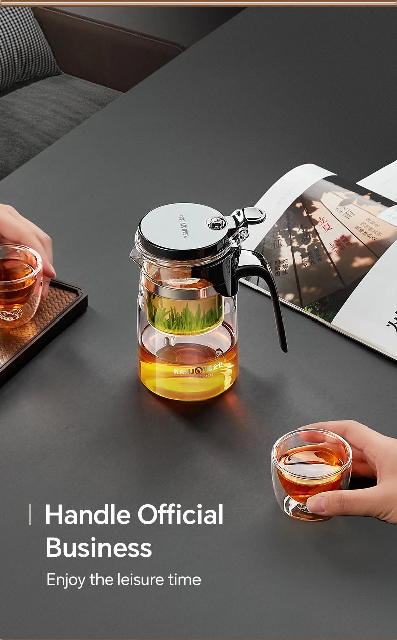 KAMJOVE Teapot Infuser Glass Tea Set One-button Filtering Tea Separation Kettle Tea Coffee Maker Press AUTO-OPEN Art Tea Cup