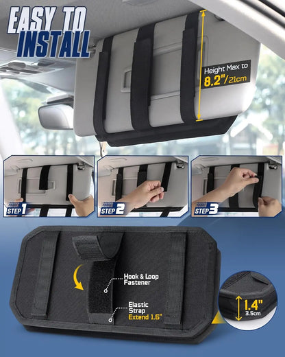 Tactical Car Sun Visor Organizer MOLLE Panel Pouch Universal Vehicle Visor Storage Bag for Sunglasses, Tools, Documents