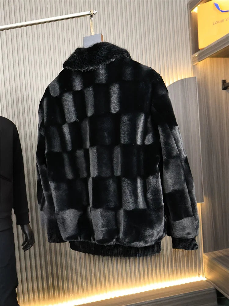 High-End Men's Winter Coat Fake Fur Suede Collar One-Piece Small Label Simulation Fur Coat Zhejiang Production 2023 Winter