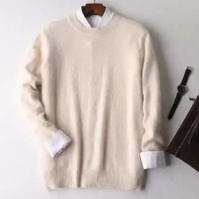 Men's 100% pure Mink Cashmere Sweater O-Neck Pullovers Knit Large Size Mink Sweater Winter New Tops Long Sleeve High-End Jumpers