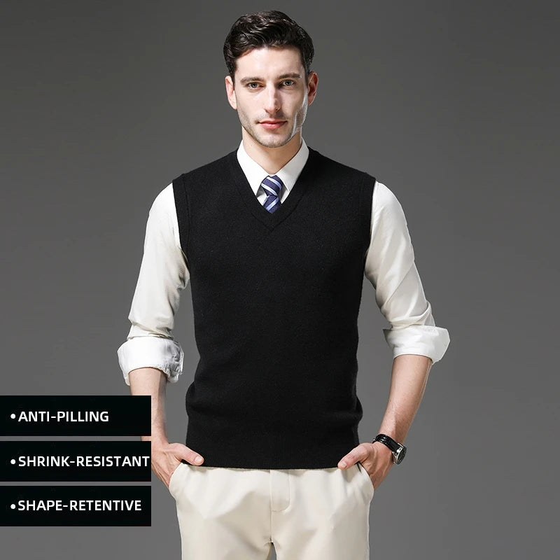Top Grade Anti-Pilling Thick New Autum Winter Fashion Brand V Neck Business Casual Men Knit Pullover Sweater Vest Sleeveless