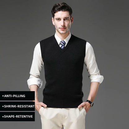 Top Grade Anti-Pilling Thick New Autum Winter Fashion Brand V Neck Business Casual Men Knit Pullover Sweater Vest Sleeveless