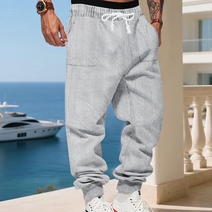 American heavy jacquard sweatpants, autumn winter loose joggers, men casual beam foot trousers for Amazon