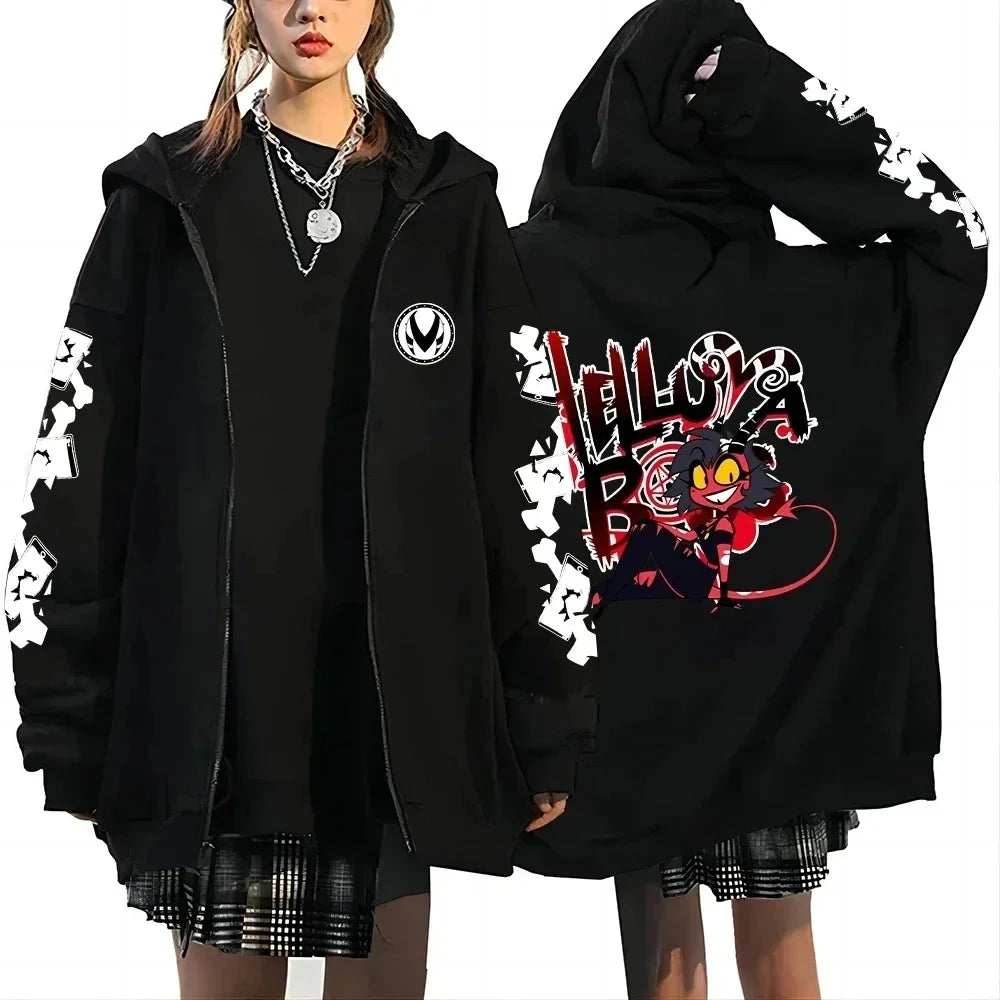 Trendy Anime Hooded Cardigan Unisex Harajuku Style Casual Fashion Long Sleeve Jacket Autumn Winter Fleece Zipper Sweatshirt
