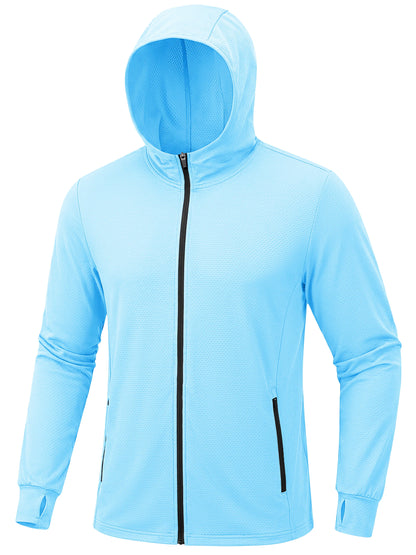TACVASEN Men's Full Zip UPF 50+ Sun Protection Jacket, Lightweight Hooded Fishing Shirt with 4 Pockets & Thumbholes, Breathable