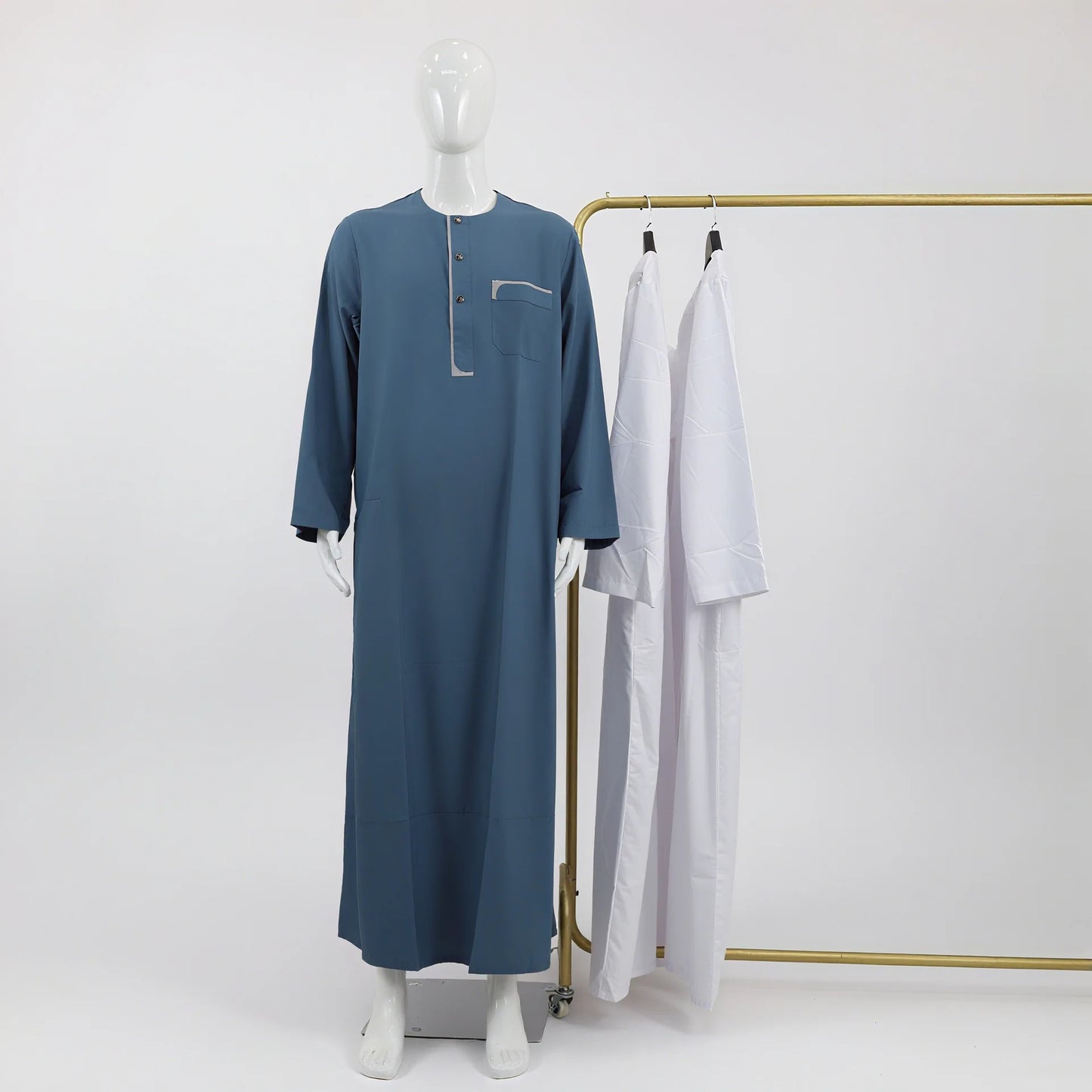 Moroccan Robe for Men Middle East Thobe Long Dress with Pockets Kaftan Muslim Clothing Arabic Dress Men