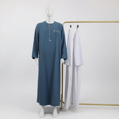 Moroccan Robe for Men Middle East Thobe Long Dress with Pockets Kaftan Muslim Clothing Arabic Dress Men