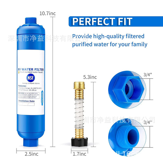 RV Garden Hose Connector with Protector & Filter Cartridge, Gravity Water Inlet Filler Replacement for RV Systems