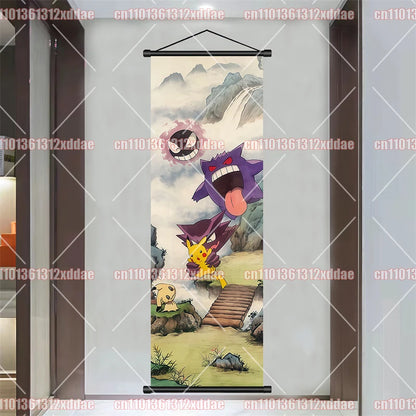 Pokémon Anime Poster Art Scroll Painting Rayquaza Pikachu Entei Squirtle Bulbasaur Gengar Snorlax Friends Children Holiday Gift