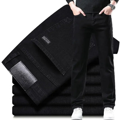 Amekaji Men Fashion  Slim Fit Jeans Male Elasticity Smart Casual Mid Classics Straight Denim Pants Wedding Party Black Trousers