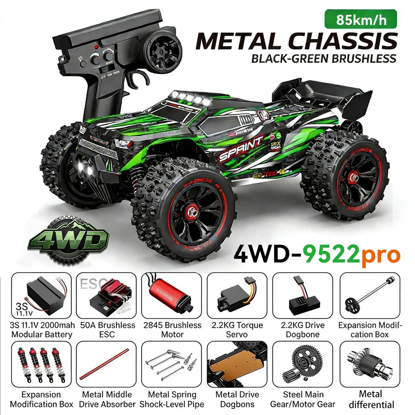 Boys 1/16 Scale High-Speed Racing Car 9522 Remote Control Toy with 50KM/H to 85KM/H Speed for Ages 12+ Years VS SG116MAX