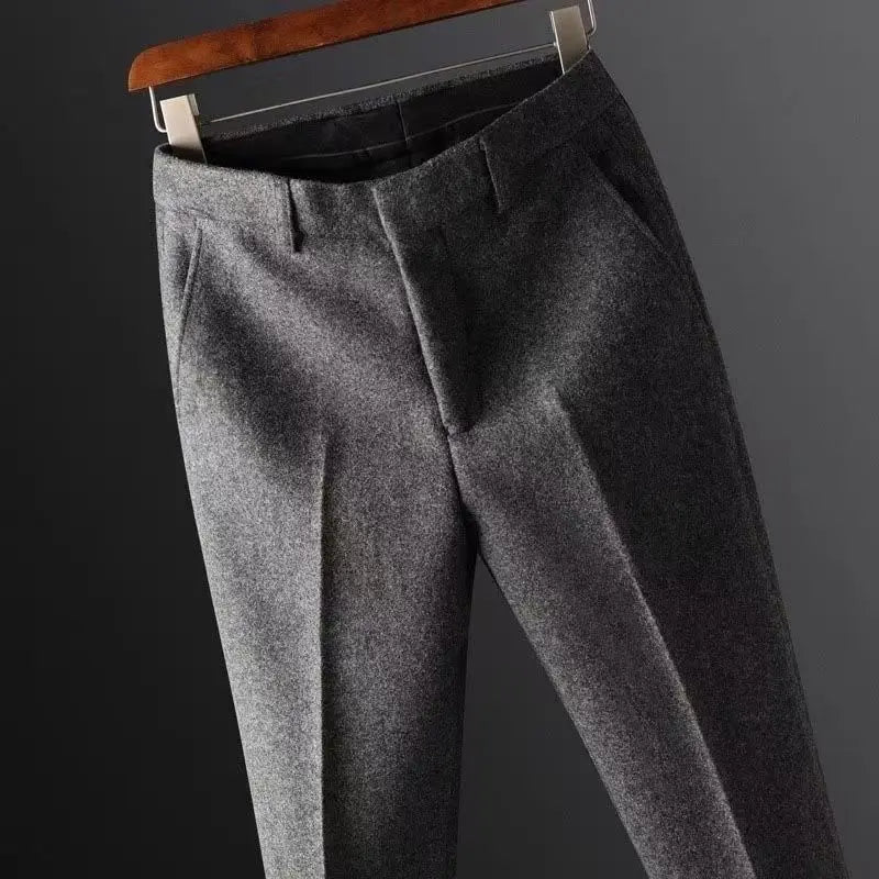 Men's Thickened Woolen Trousers Straight Leg Casual Business Pants Lightweight Luxury Spring Autumn Warm Casual Men's Pants