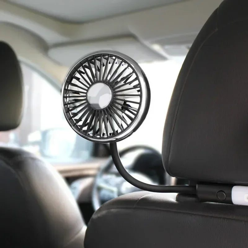 360° Rotation Double Head Car Back Seat Fan 3-speed Wind Adjustment USB Auto Cooling Fans for Summer Car Accessorie