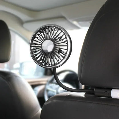 360° Rotation Double Head Car Back Seat Fan 3-speed Wind Adjustment USB Auto Cooling Fans for Summer Car Accessorie