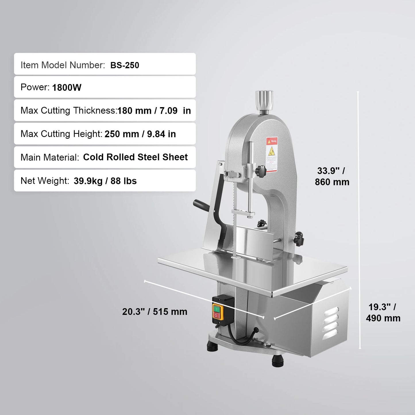SucceBuy 650W 1800W Commercial Electric Meat Bandsaw Stainless Steel Countertop Bone Sawing Machine for Rib Pork Beef