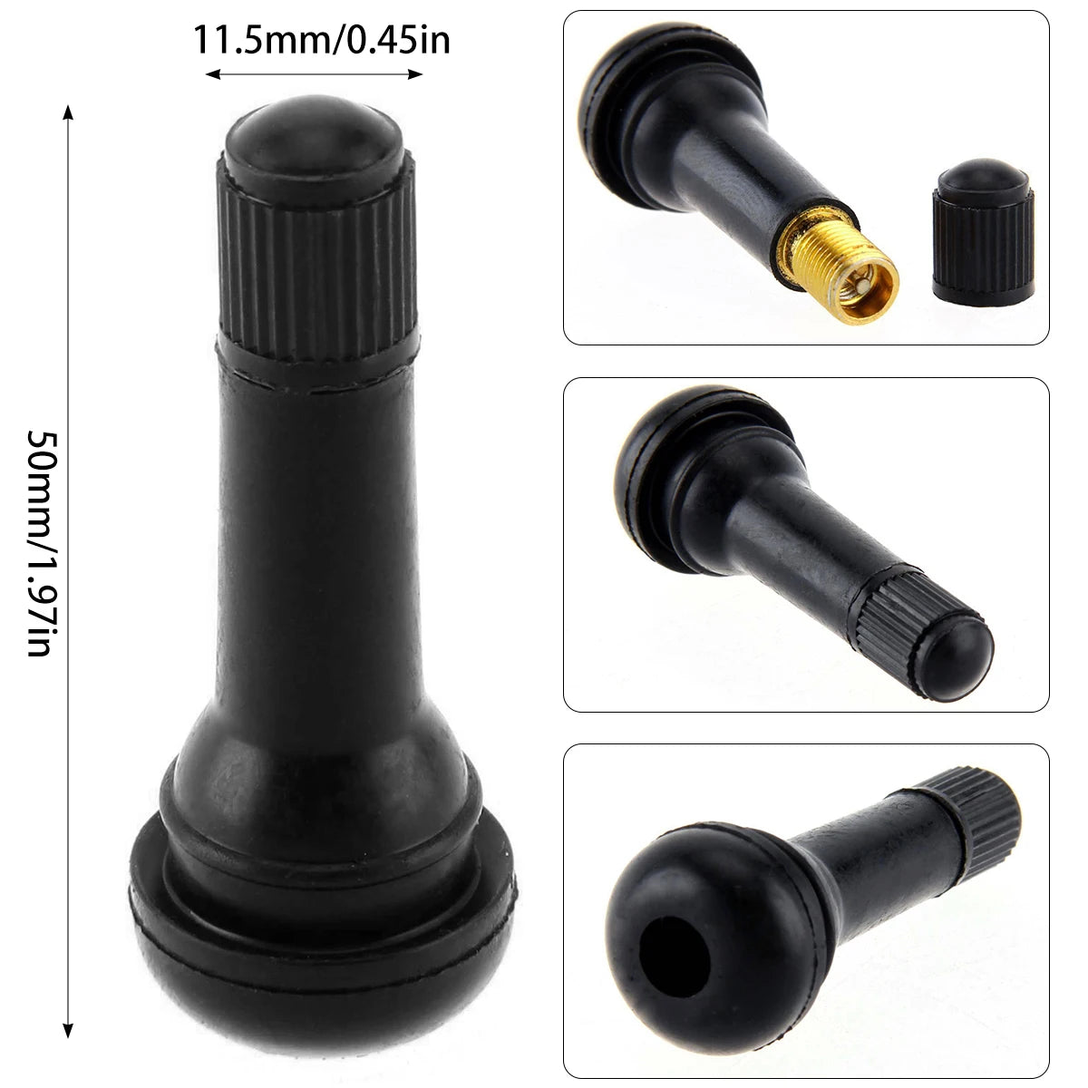 100Pcs TR414 Tubeless Rubber Car Wheel Tire Valve Car Motorcycle SUV Valve Core Stem Rubber Snap-in Bicycle Auto Accessories