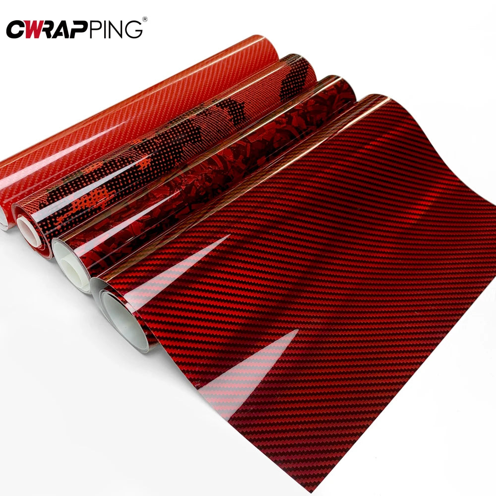 Red Series Wrap Vinyl Car Wrapping Film Bubble-free Vehicle Decoration PET Waterproof External Car Stickers Carbon Fiber Glossy
