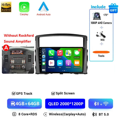 Android 16 QLED Car Radio For Mitsubishi Pajero 4 V80 V90 2006-2024 Autoradio Multimedia Player GPS For Carplay Android Auto bt