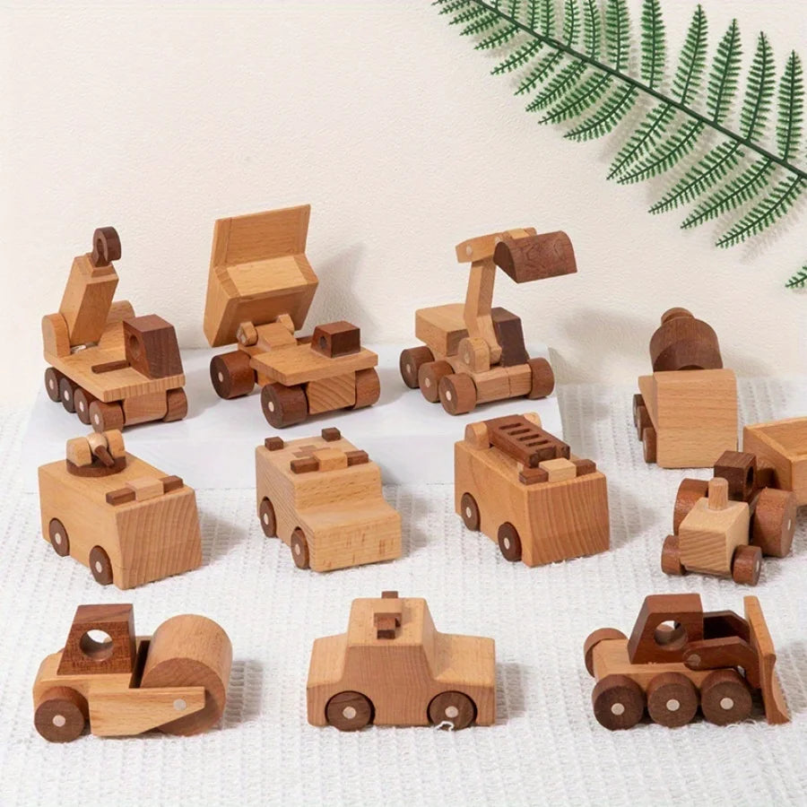 11-Piece Wooden Solid Wood Engineering Vehicle Series Toys and Gifts for Kids
