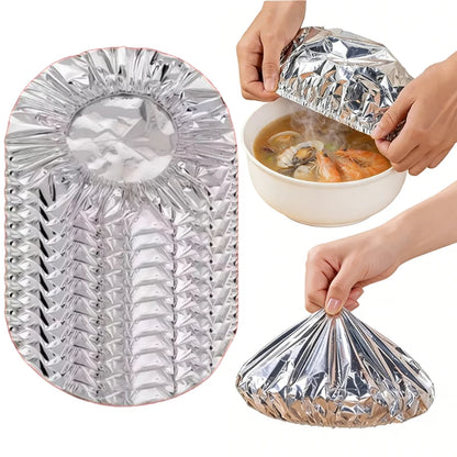 10/20pcs Aluminum Foil Insulation Covers Keep Food Warm Fresh Repeatable Kitchen Food Covers Bowls Plates Adjustable Cling Wrap