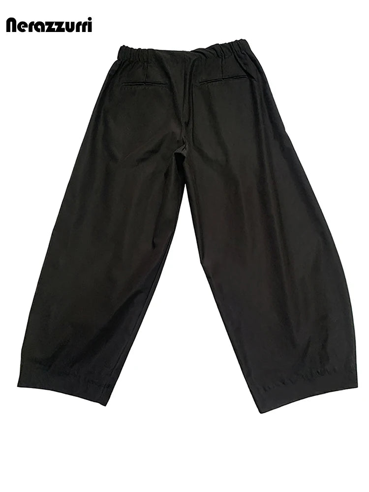 Nerazzurri Spring Autumn Long Baggy Black Pleated Lantern Pants for Men High Waist Elegant Chic Luxury Designer Clothes 2026