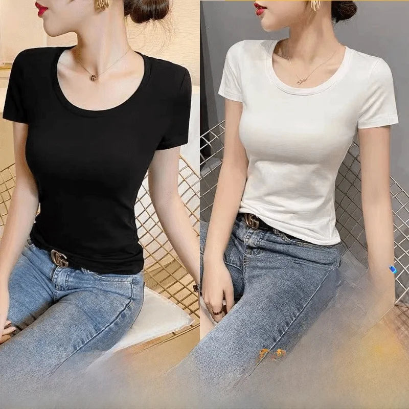 Summer Women's Slim Fit Short Sleeve T-Shirt Half Sleeve Base Shirt Versatile Base Layer Top Quality Polyester Fiber Commute ...