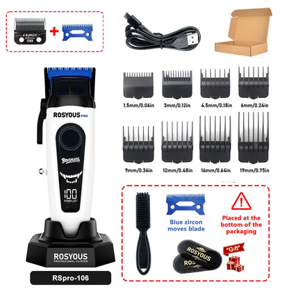 ROSYOUS RSpro-202 Hair Trimmer for Men DLC T-Blade 8000RPM Brushless Motor with Base Charger Professional Hair Cutting Machine