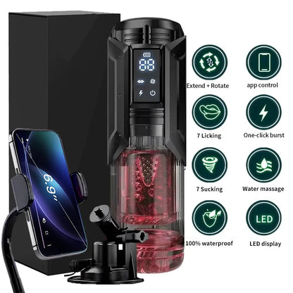 APP LED Automatic Male Masturbator Cup 7 Sucking Rotating Licking Thusting Modes Pocket Pussy Stroker Blowjob Sex Toys For Men