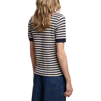 CHCH Fashion Stripe Knitted Polo Neck T Shirt For Women Soft Chic Short Sleeve Casual Pullovers 2025 Summer New Lady Street Tops